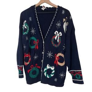 Nutcracker Knitted Button Down Women's Large Wreath Sweater